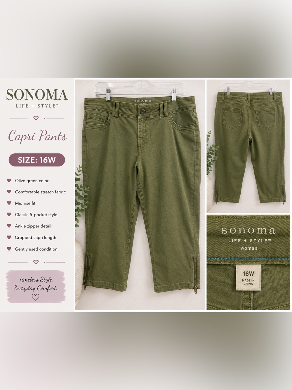 Sonoma Olive Green Capri Pants - 16W - GUC